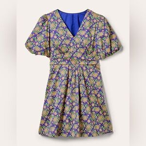 Boden Ella Puff Sleeve Purple Floral V-Neck Dress Sz 8